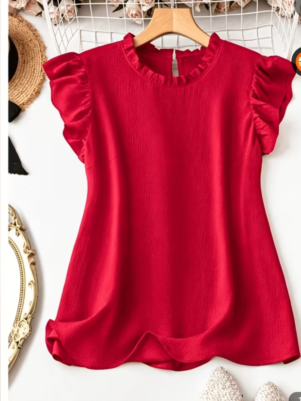 Women’s Ruffle Sleeve Blouse - Red